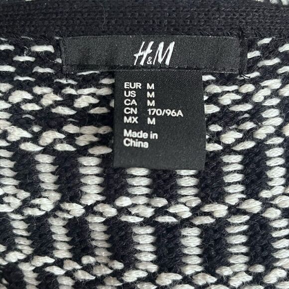 H&M GEO PATTERN OPEN FRONT BLACK & WHITE KNIT CARDIGAN SIZE M MEDIUM - Picture 7 of 12